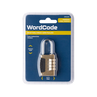 Wordcode 24mm Brass 4 Dial Resettable Padlock