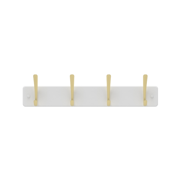 MODE 4 Brushed Brass Hooks on White Board Hat and Coat Rack