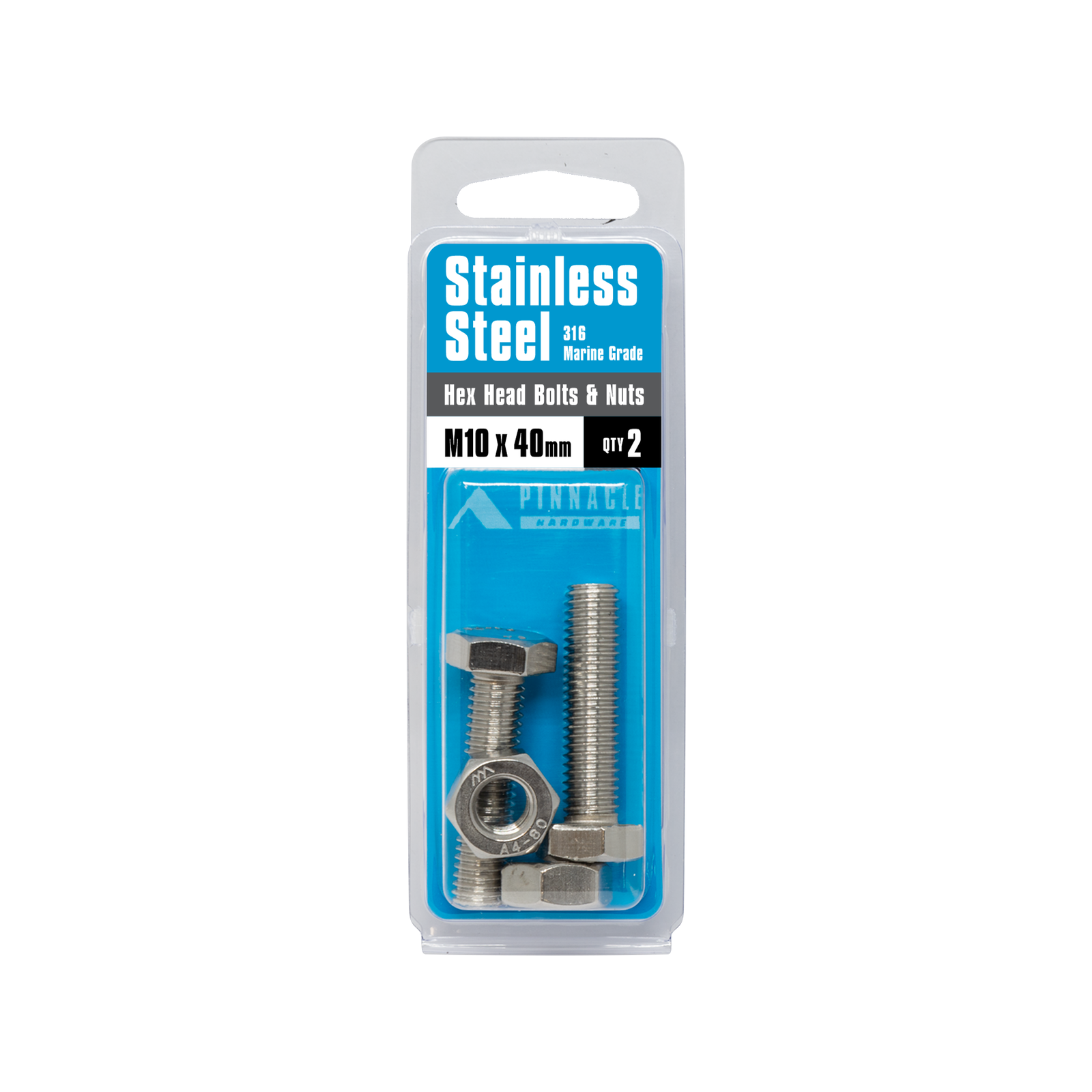 Pinnacle M10 x 40mm Stainless Steel Hex Bolt And Nut - 2 Pack - Image 2 of 2
