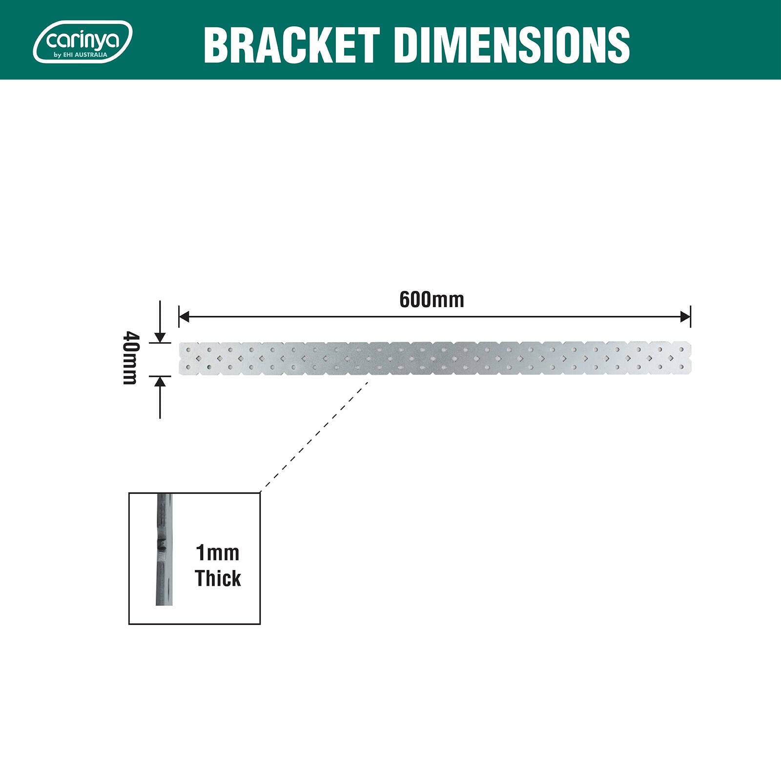 Carinya 600 x 40 x 1mm Galvanised Flat Plate Make-A-Bracket - Image 3 of 7