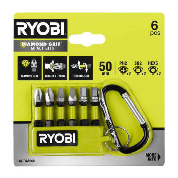 Ryobi 50mm 6 Piece Mixed Diamond Grit Impact Driving Bit Set