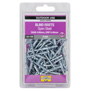 Otter 4.8 x 6.4mm Open Steel Blind Rivets - 100 Pack