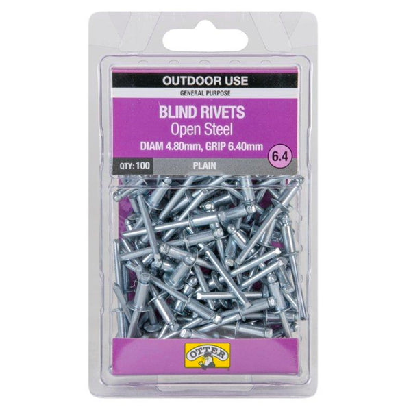 Otter 4.8 x 6.4mm Open Steel Blind Rivets - 100 Pack