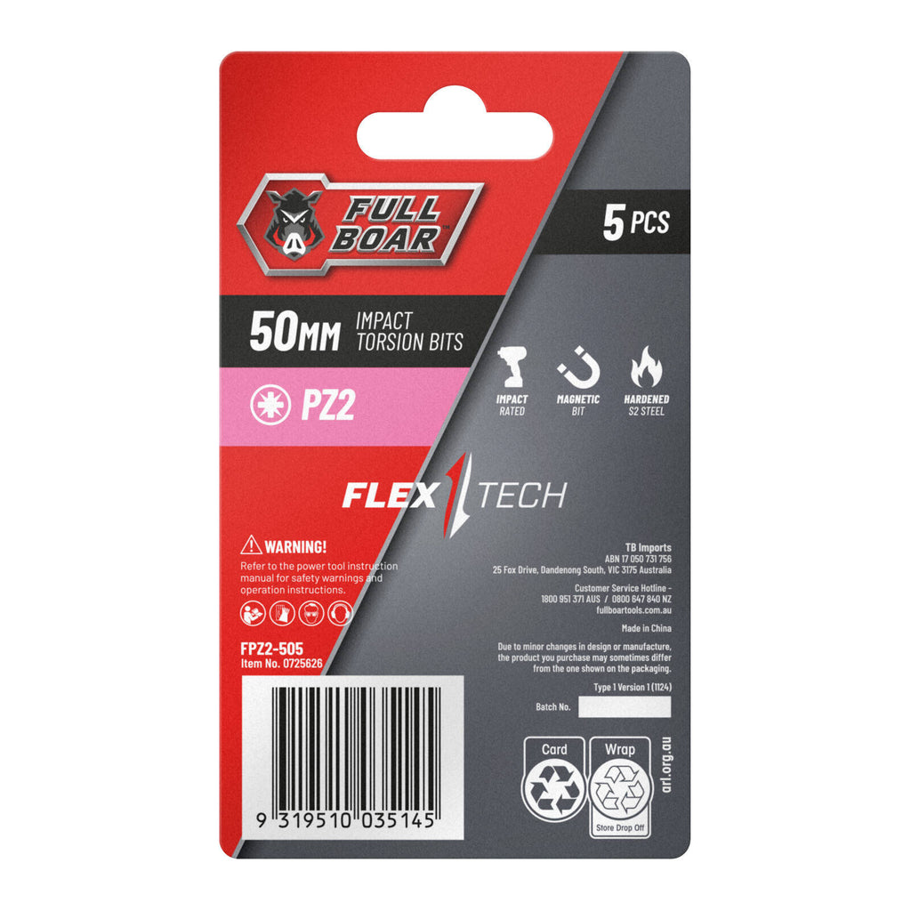 Full Boar PZ2 x 50mm Impact Torsion Bit - 5 Pack - Image 2 of 2