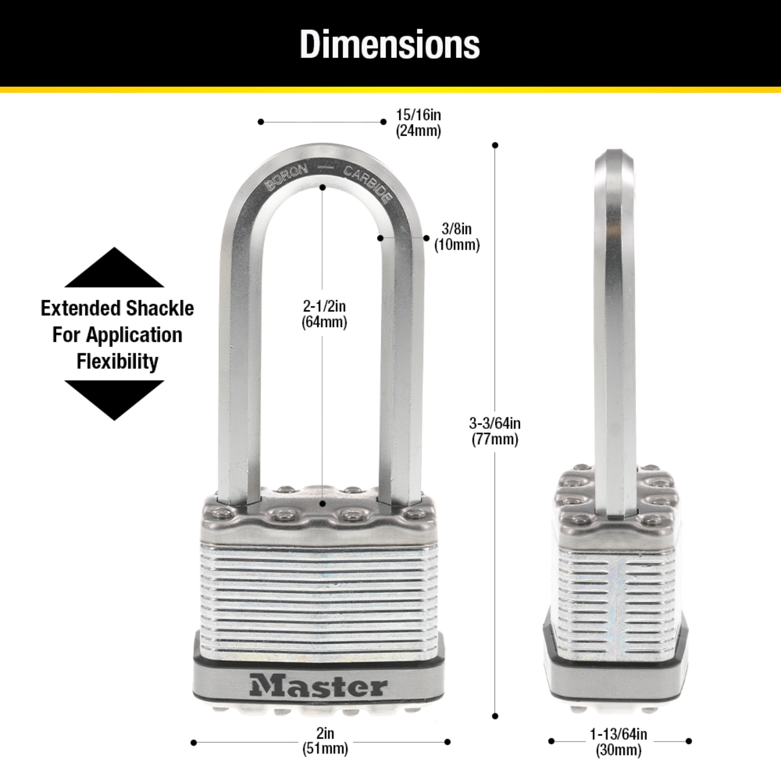 Master Lock 51mm Magnum With 64mm Extra Long Shackle Padlock - Image 5 of 14