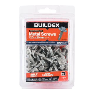 Buildex 12G x 20mm Class 4 Sheet Metal Screws - 100 Pack