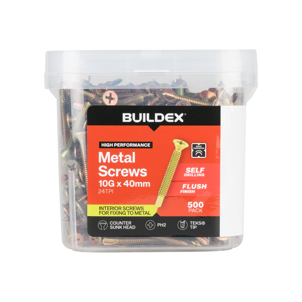 Buildex 10G x 40mm Gold Passivated Sheet Metal Screws - 500 Pack - Image 1 of 3