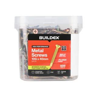Buildex 10G x 40mm Gold Passivated Sheet Metal Screws - 500 Pack