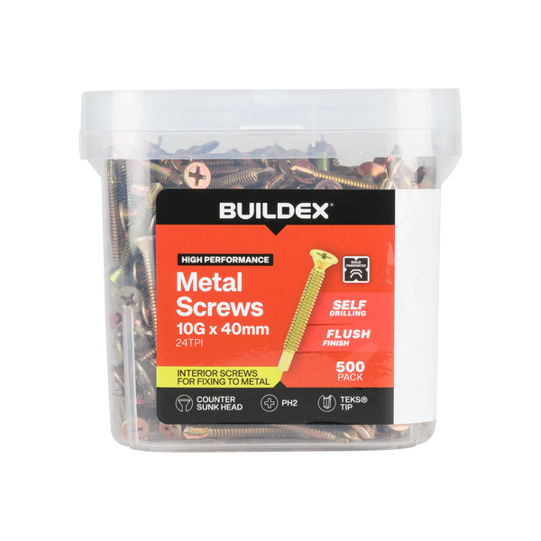 Buildex 10G x 40mm Gold Passivated Sheet Metal Screws - 500 Pack