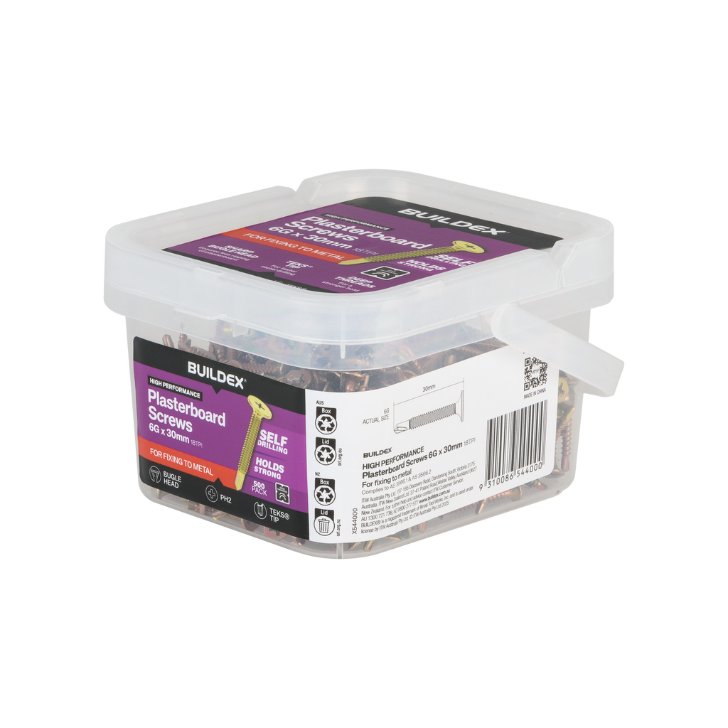 Buildex 6G x 30mm Gold Passivated Plasterboard Screws (TEKS® Tip) - 500 Pack - Image 3 of 6