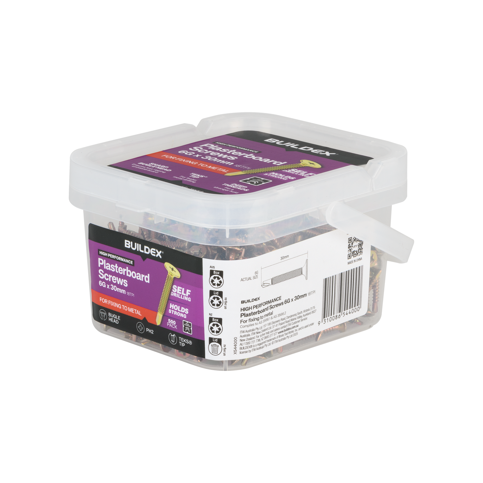 Buildex 6G x 30mm Gold Passivated Plasterboard Screws (TEKS® Tip) - 500 Pack - Image 3 of 6