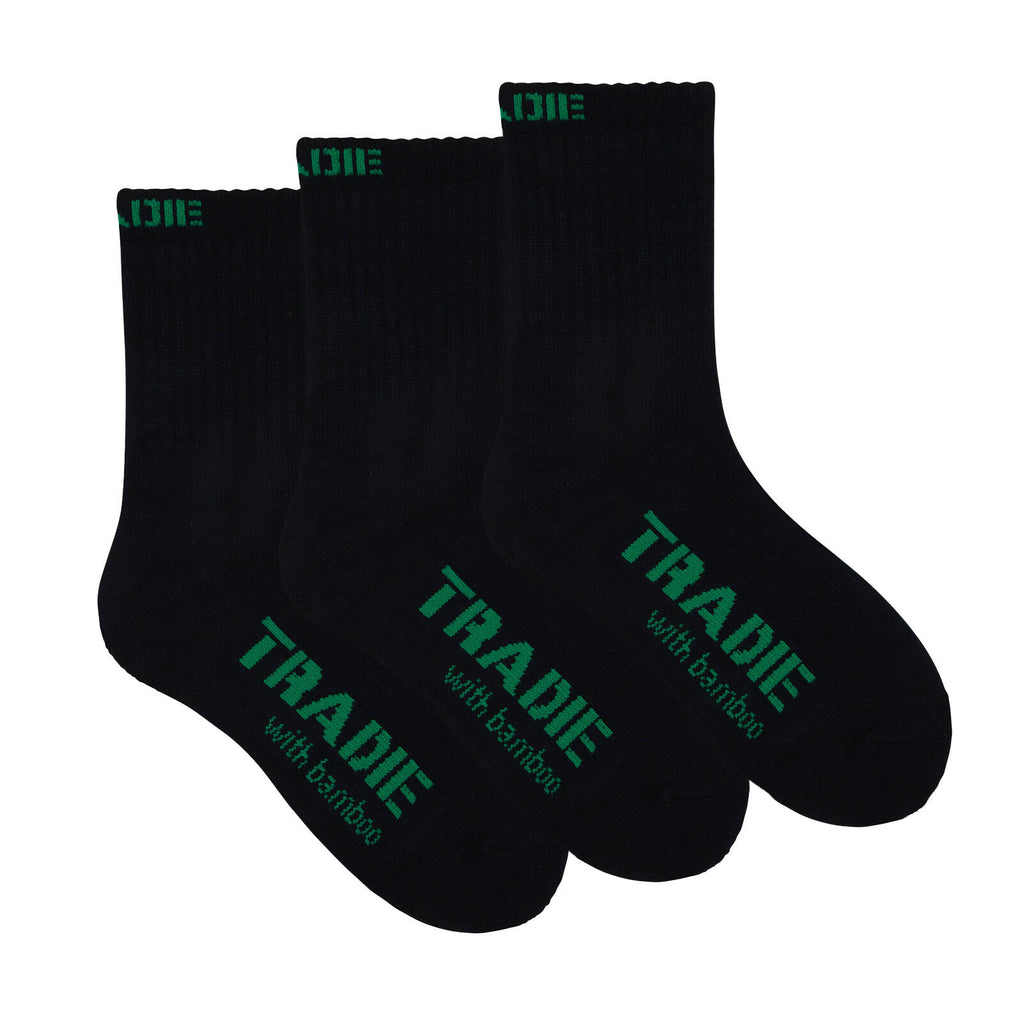 Tradie Men's Black Bamboo Ribbed 3 Pack Quarter Crew Socks - Size 7-10 - Image 5 of 5
