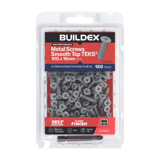 Buildex 10G x 16mm Class 3 Galvanised Smooth Top TEKS® Screws - 150 Pack