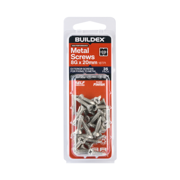 Buildex 8G x 20mm Class 3 Sheet Metal Screws - 35 Pack