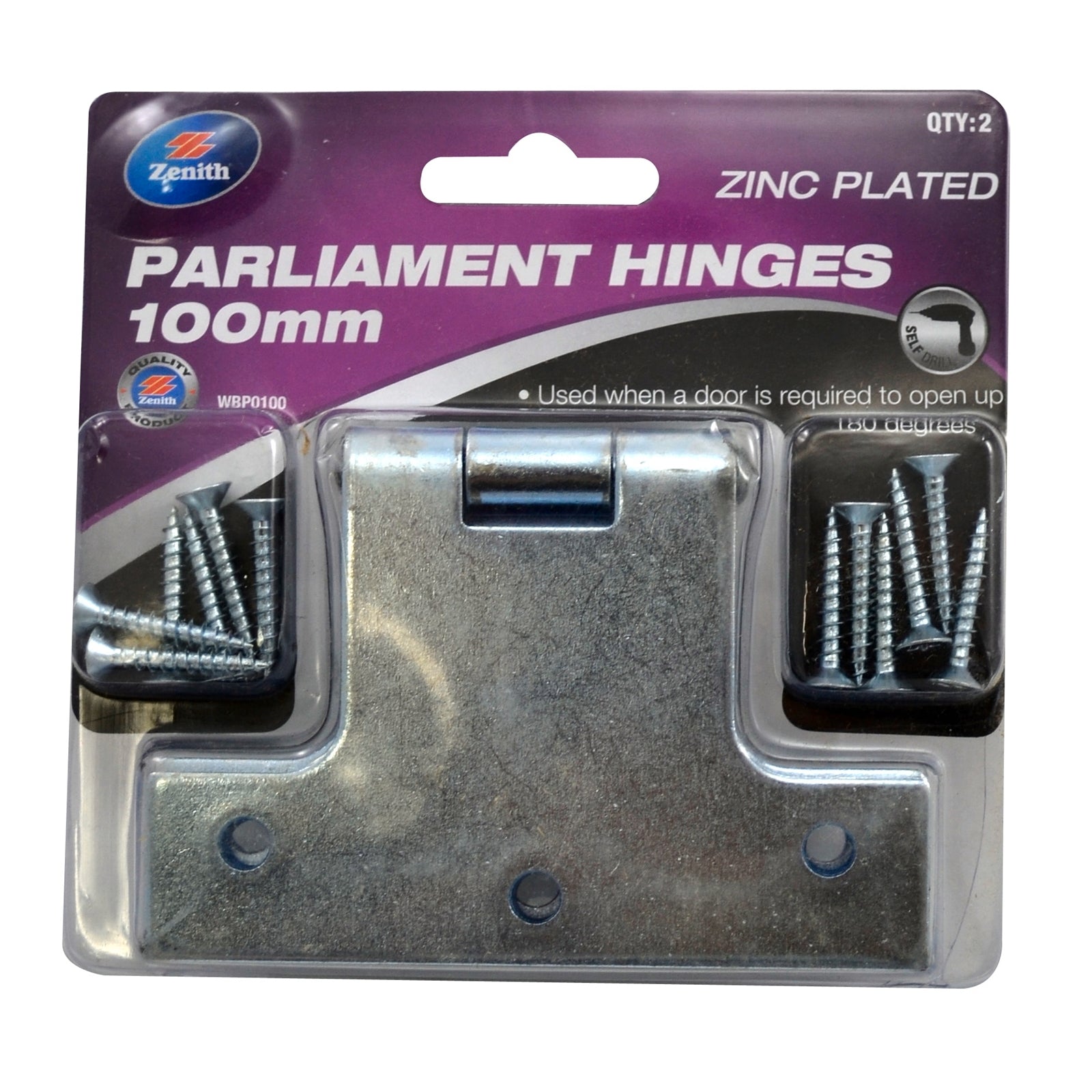 Zenith 100 x 125 x 2mm Zinc Plated Parliament Hinge - 2 Pack - Image 1 of 2
