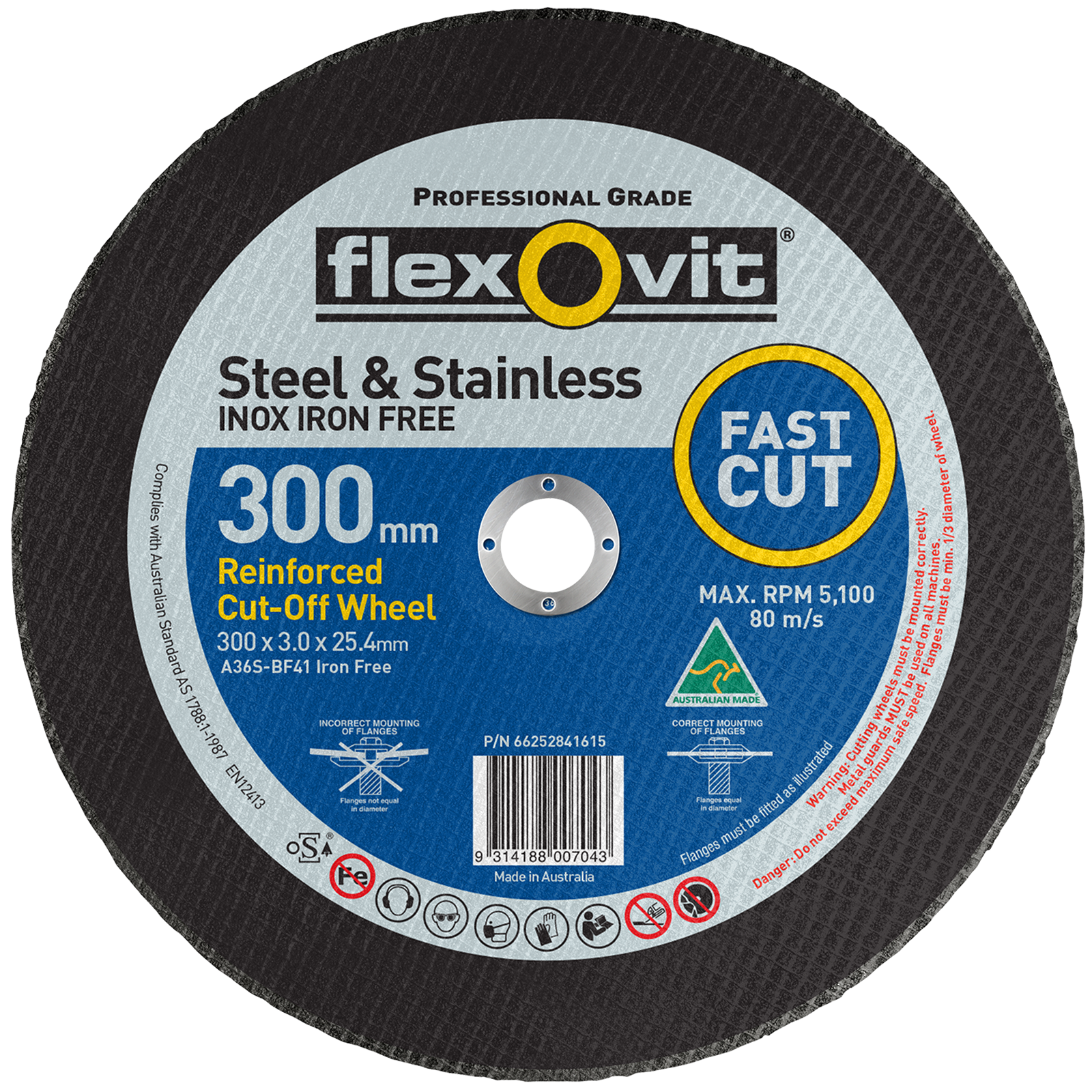 Flexovit 300 x 3.0 x 25.4mm Metal Cutting Wheel - Image 1 of 2