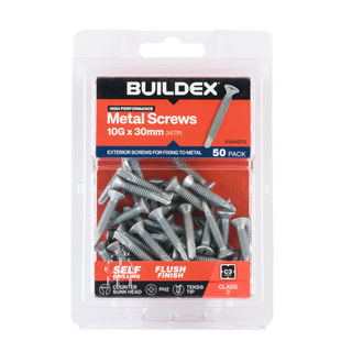 Buildex 10G x 30mm Class 3 Sheet Metal Screws (Countersunk Head) - 50 Pack