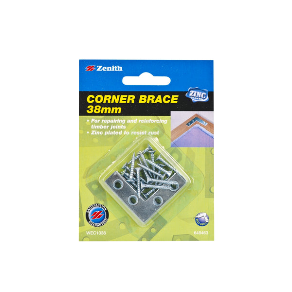 Zenith 38mm Zinc Plated Corner Brace Bracket - 4 Pack