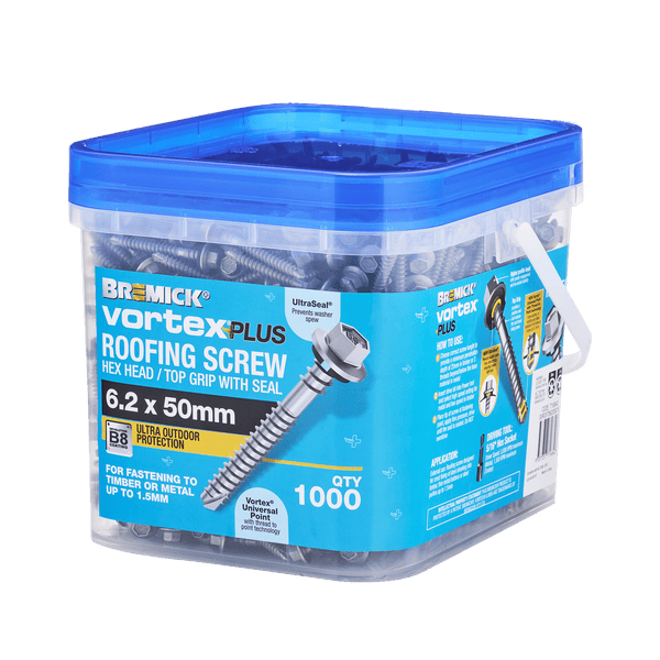 Bremick 6.2 x 50mm HEX B8 Vortex Plus Roofing Screw - 1000 Box