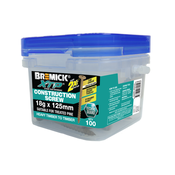 Bremick XTP Construction Screw 18g x 125mm TECHNOGUARD TAN T40 -100 Pack