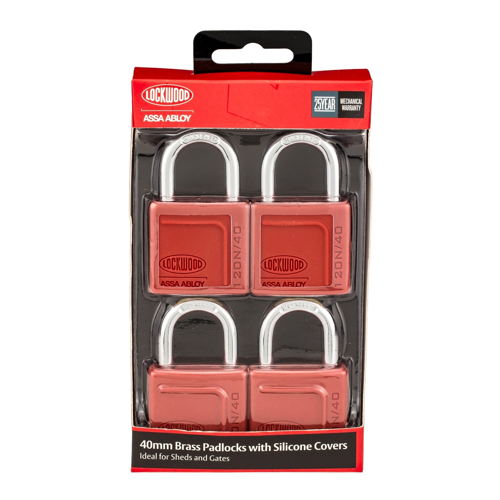 Lockwood 40mm Solid Brass 120N Series Padlock with Silicone Cover - 4 Pack - Image 4 of 4