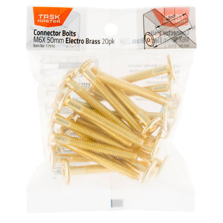 Taskmaster M6 x 50mm Electro Brass Connector Bolts - 20 Pack