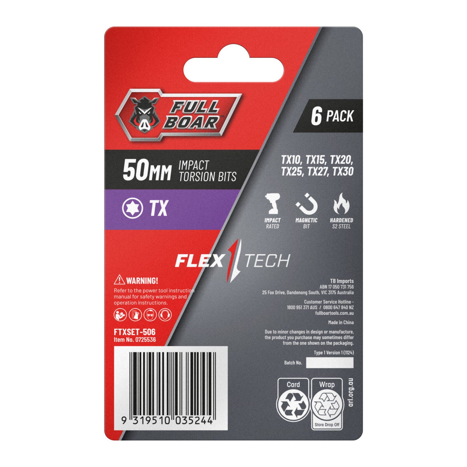 Full Boar TX x 50mm Impact Torsion Bits Set - 6 Pack - Image 2 of 2