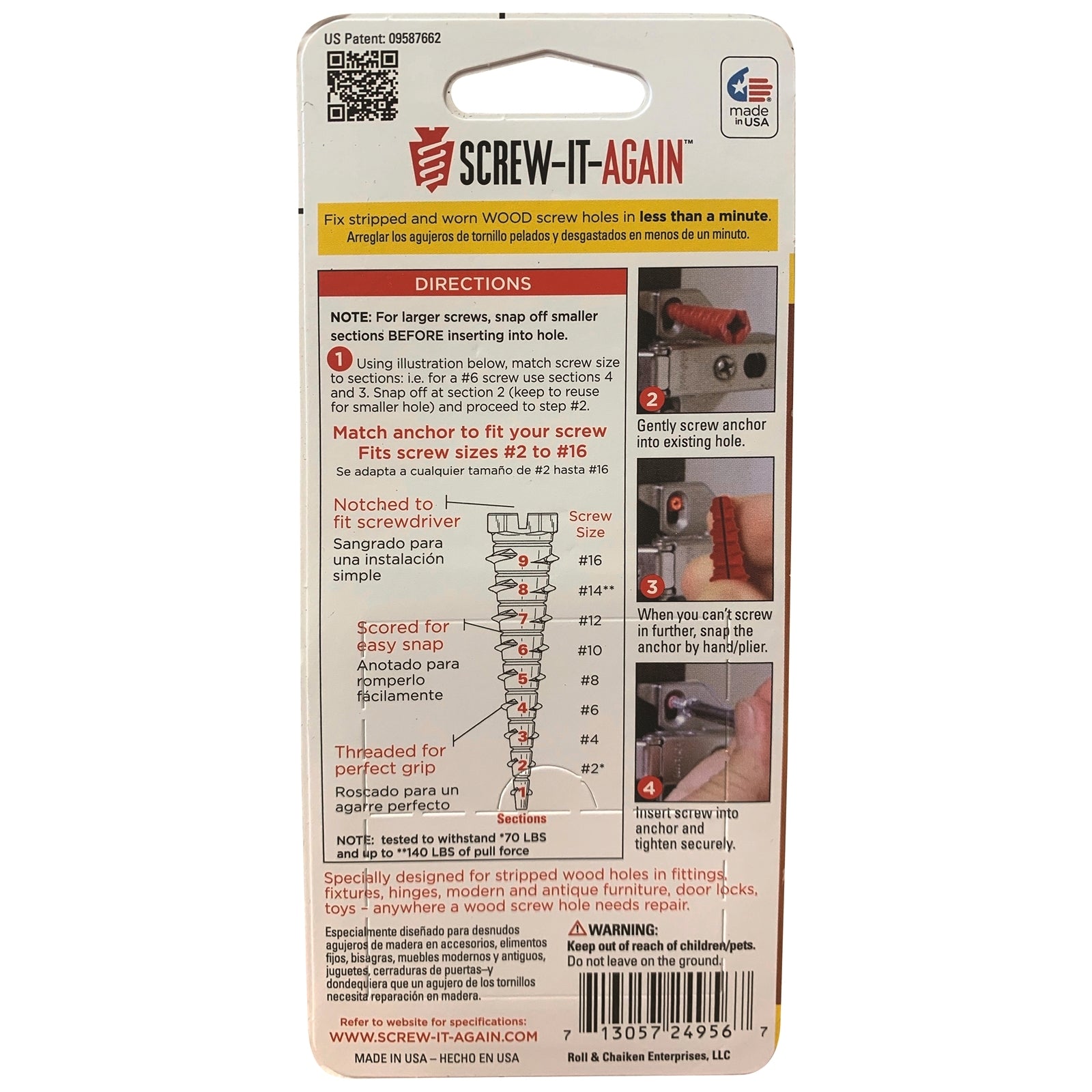 Screw-it-again Screw Hole Repair Snap Off Repair Wood Anchor - 4 Pack - Image 3 of 3