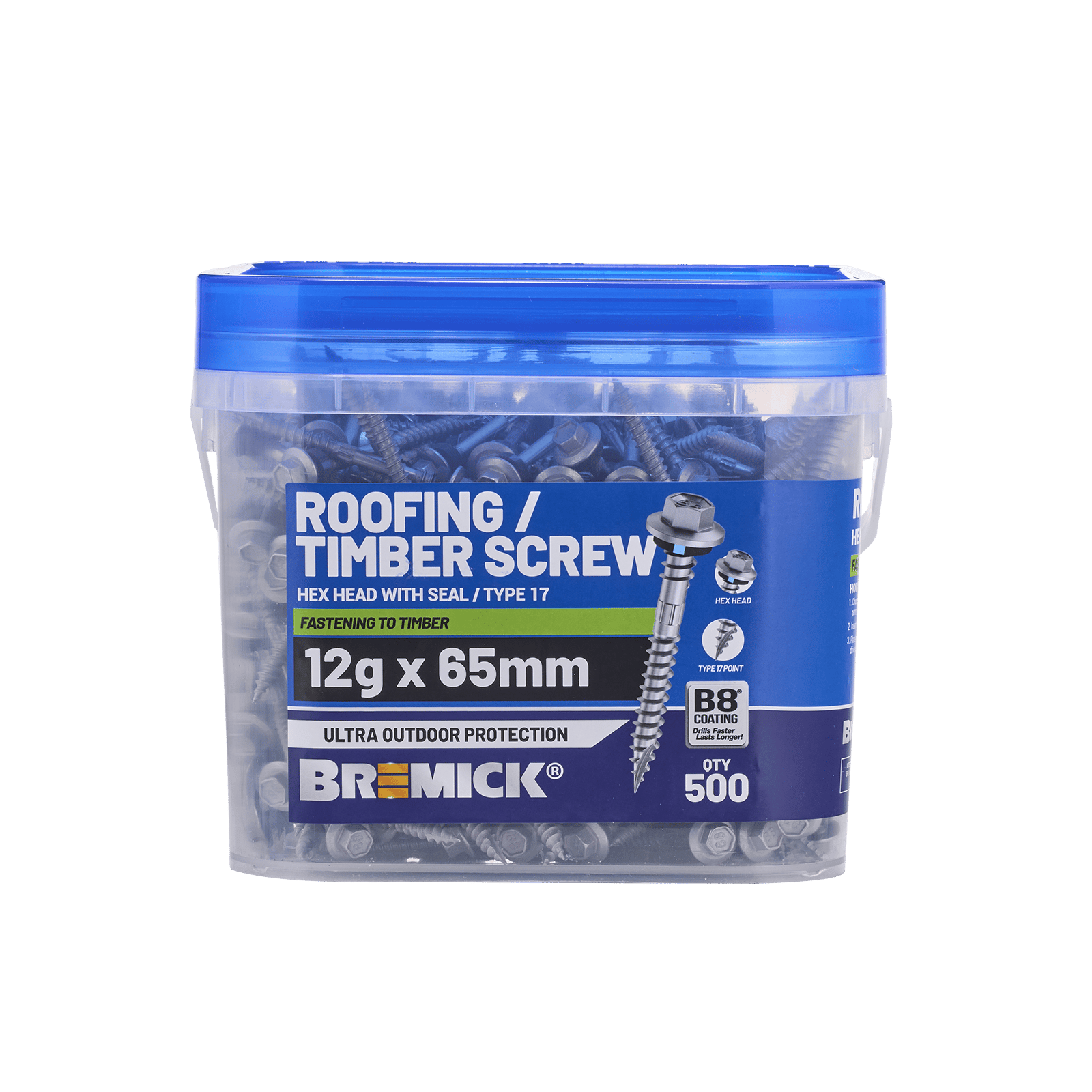 Bremick Hex Roofing Screw 12g x 65mm B8 BOX 500 - Image 2 of 5