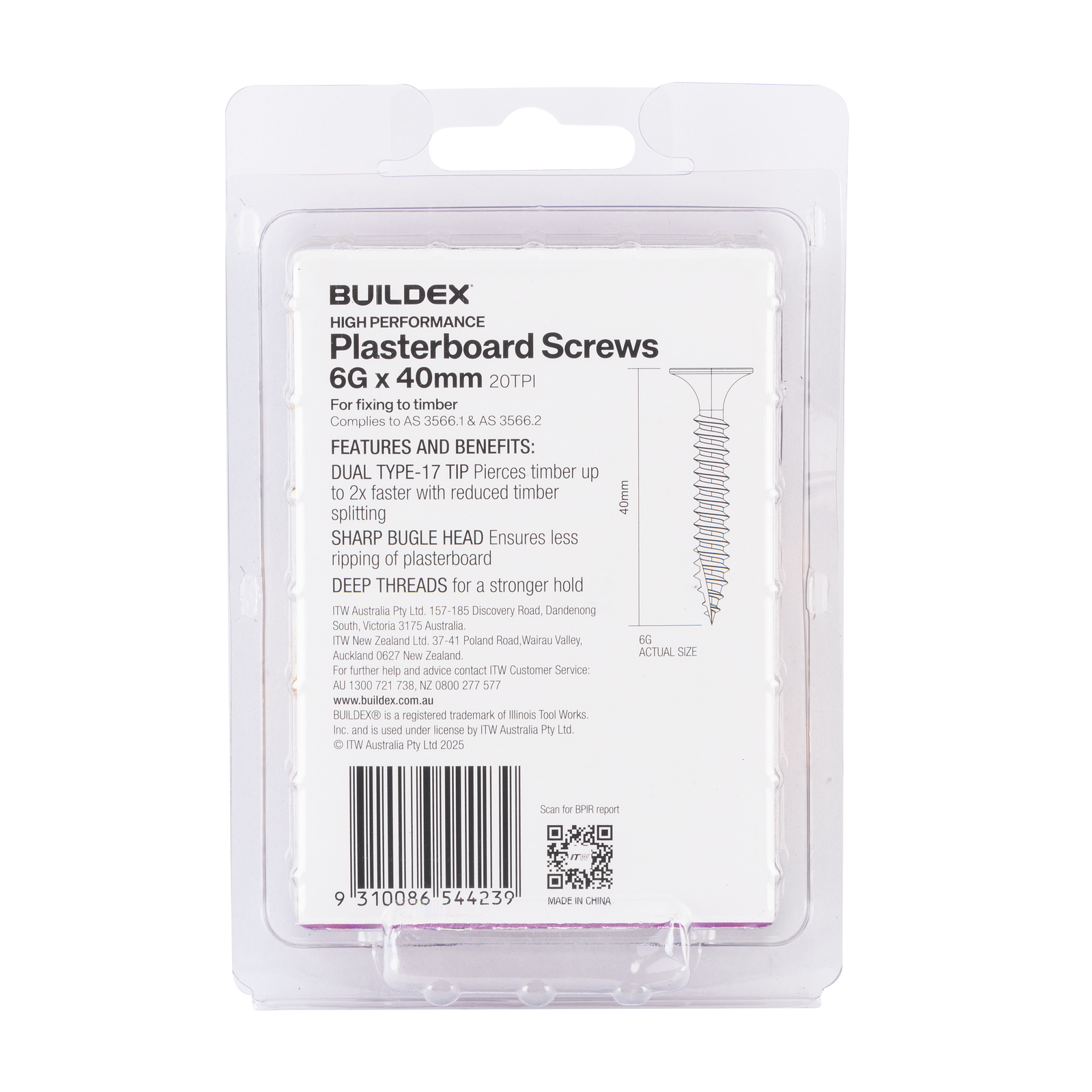 Buildex 6G x 40mm Gold Passivated Plasterboard Screws - 100 Pack - Image 3 of 3