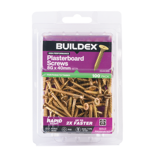 Buildex 8G x 40mm Gold Passivated Plasterboard Screws - 100 Pack
