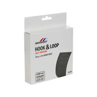 Moroday 25mm x 5m Black Hook And Loop Self Adhesive - Hook Only