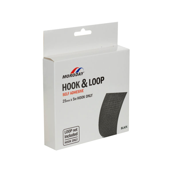 Moroday 25mm x 5m Black Hook And Loop Self Adhesive - Hook Only