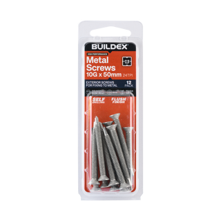 Buildex 10G x 50mm Class 3 Sheet Metal Screws - 12 Pack