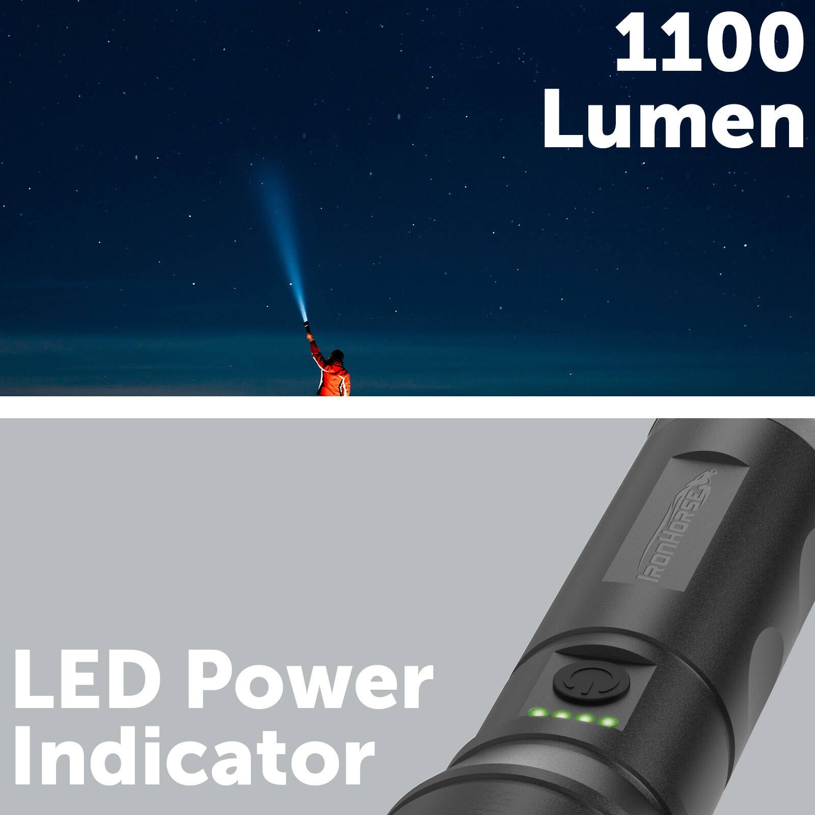Ironhorse 1100lm Premium Hybrid Dual Power Torch Flashlight - Image 4 of 6