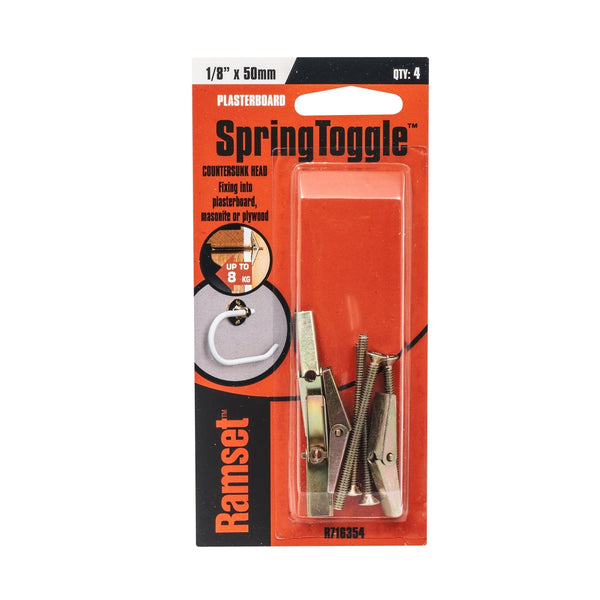 Ramset 1 / 8" x 50mm Countersunk Head Toggle Spring - 4 Pack