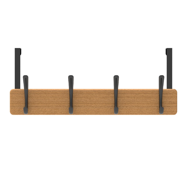 MODE 4 Black Hooks On Bamboo Board Over Door Hanger