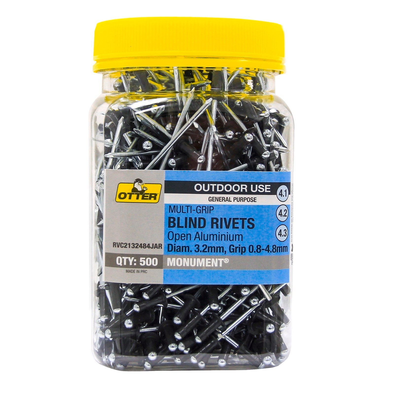 Otter Monument® 3.2 x 0.8 - 4.8mm Multi-Grip Open Aluminium Blind Rivets - 500 Pack - Image 1 of 2