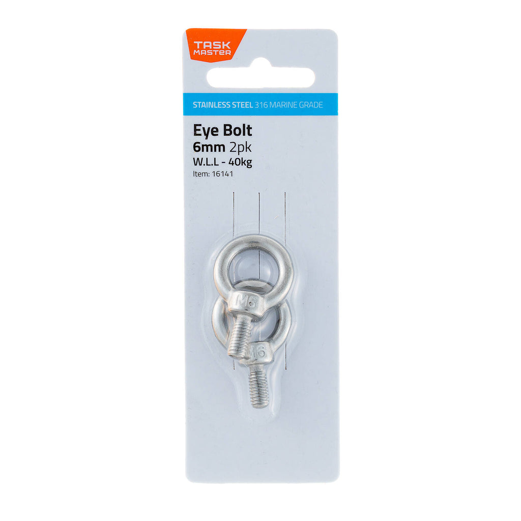 Taskmaster 6mm 316 Stainless Steel Eye Bolt - 2 Pack - Image 3 of 4