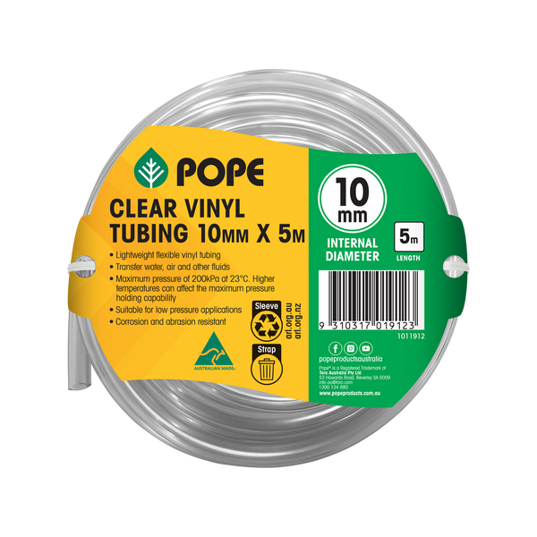 Pope 10mm x 5m Clear Vinyl Tubing