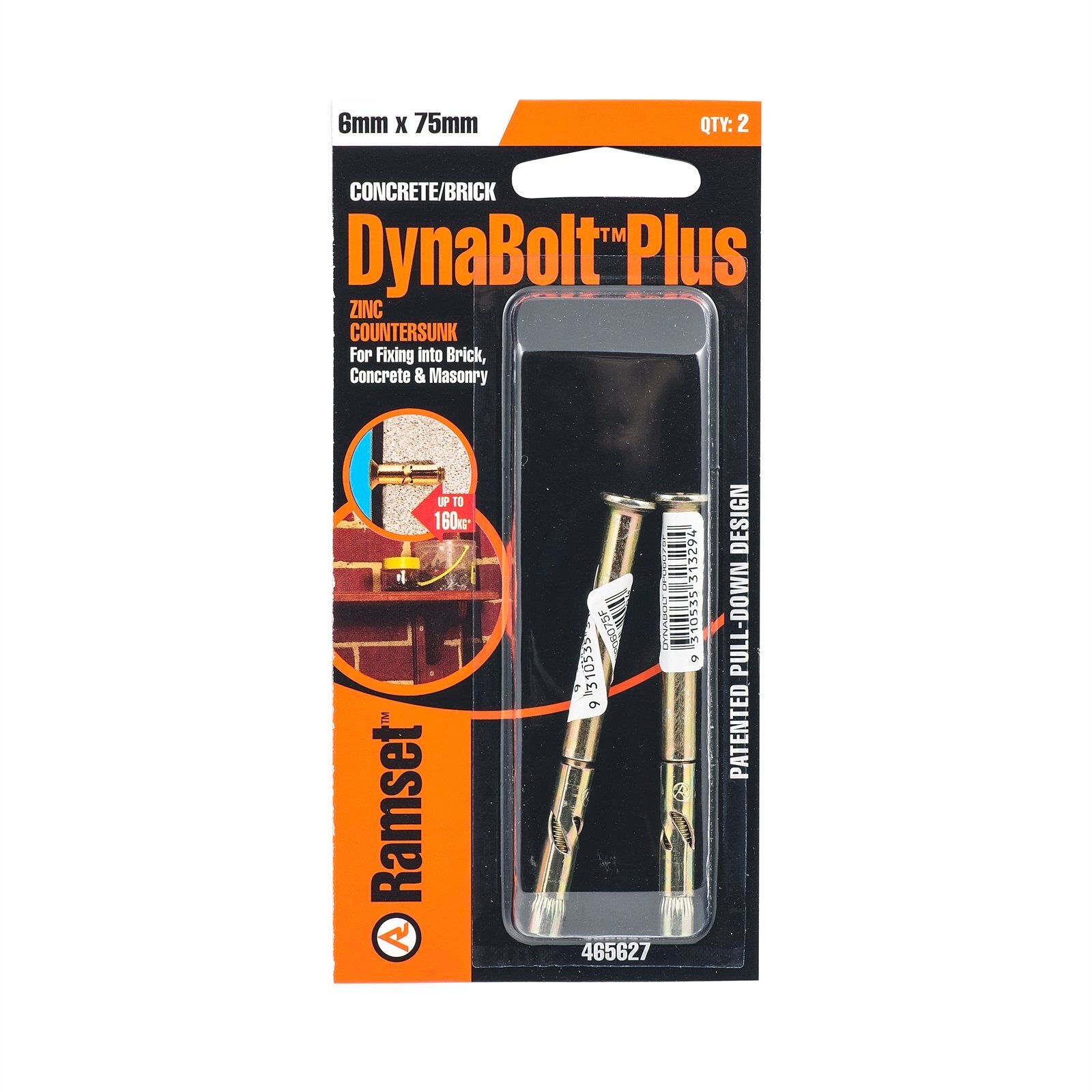 Ramset 6 x 75mm DynaBolt Plus Flat Head Bolt - 2 Pack - Image 1 of 1