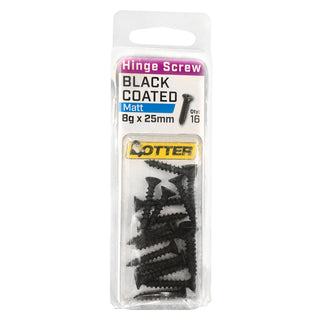 Otter 8 x 25mm Black Coated Hinge Screws - 16 Pack