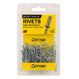 Otter 2.4 x 6.4 mm Open Aluminium Blind Rivets - 100 Pack