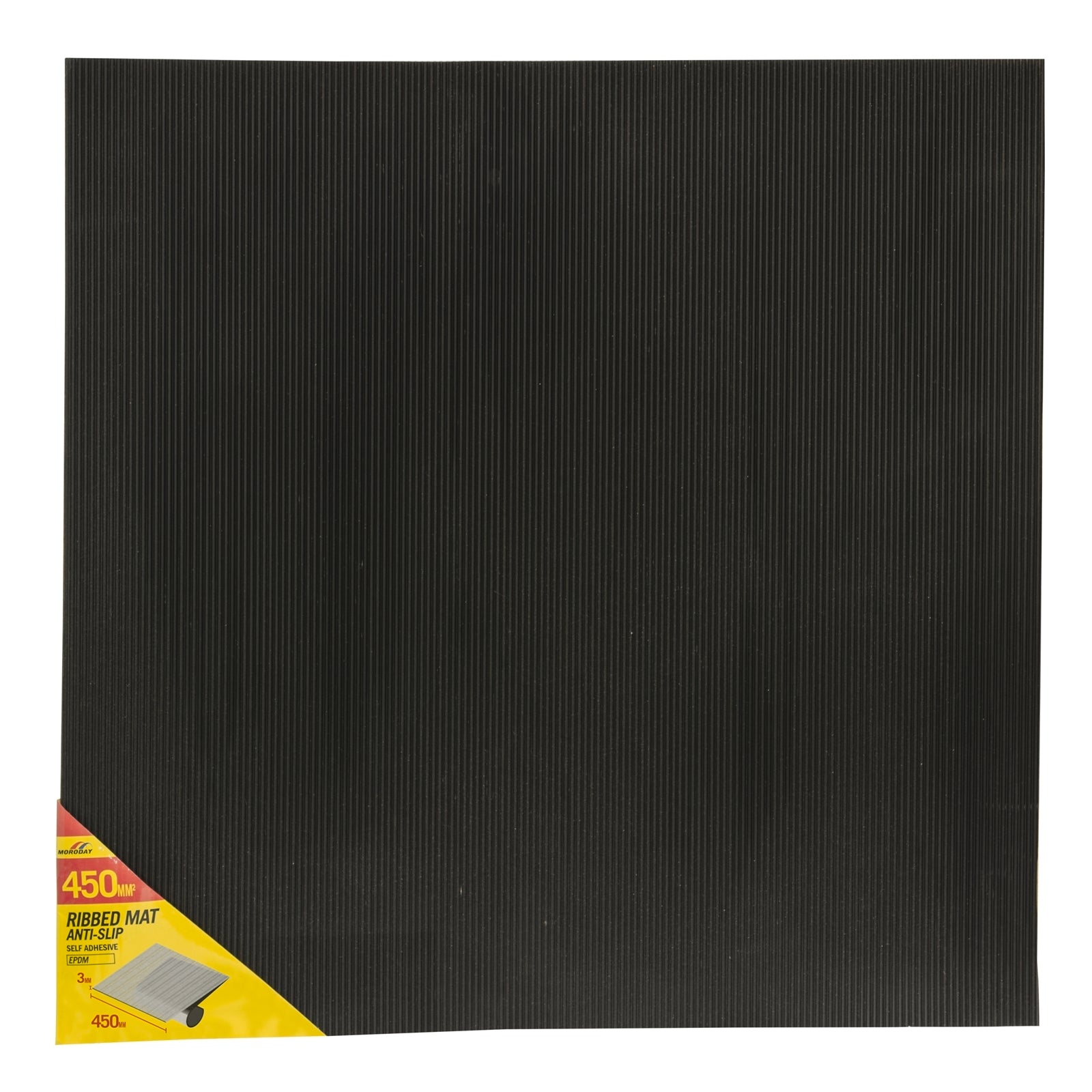 Moroday 450 x 450 x 3mm Black Self Adhesive Ribbed Mat - Image 1 of 1