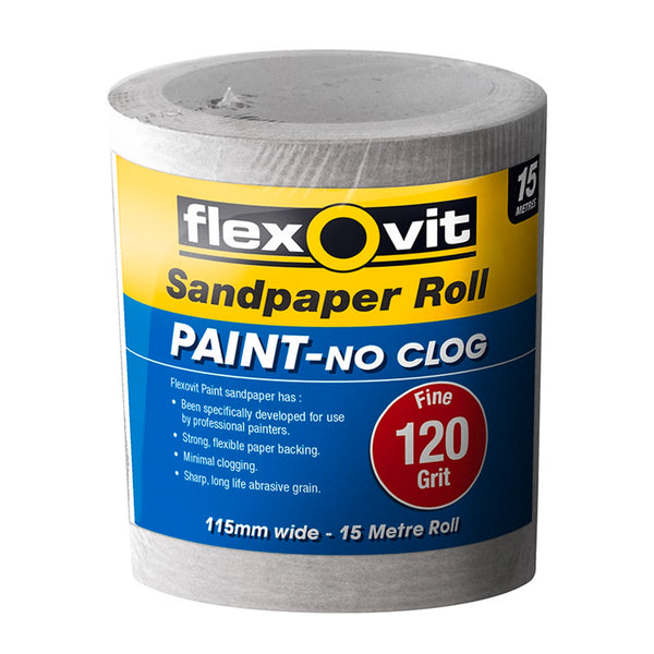 Flexovit 115mm x 15m 120 Grit Painted Surface Sandpaper Roll - 120 Grit