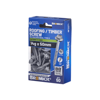 Bremick Hex Roofing Screw 14g x 50mm B8 BOX 50