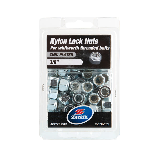 Zenith 3/8" Zinc Plated Nylon Lock Nut - 50 Pack