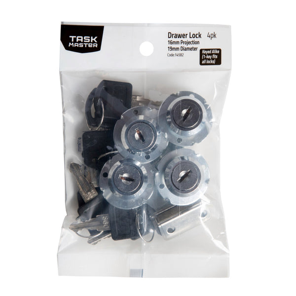 Taskmaster 19 x 16mm Drawer Lock Keyed Alike - 4 Pack - 19x16mm