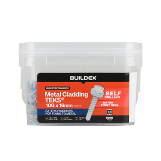 Buildex 10G x 16mm Class 4 Metal Cladding TEKS® Screws with Seal - 1000 Pack
