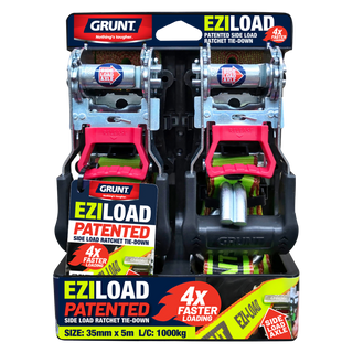 Grunt Ezi-Load 35mm x 5m Ratchet Tie-Down Straps - Pack of 2